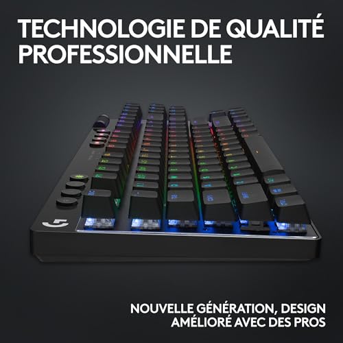 Logitech G PRO X TKL LIGHTSPEED clavier de jeu sans fil, ultra-portable, sans pavé numérique, LIGHTSYNC RVB, touches en PBT, switchs Tactile (GX Brown), AZERTY Français, PC - Noir