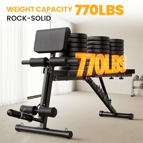 Steelite Adjustable Weight Bench for Home Gym, Foldable Workout Bench with Leg Extension and Leg Curl, 770 LBS Multi-Function Preacher Curl Weight Bench for Full Body Training Fitness, Incline Decline Flat Sit Up Bench Home Gym Equipment with Wheels for Bench Press Exercise - Image 4