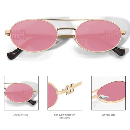 Image of Rmerom Retro Gold Metal Oval 90s Sunglasses for Women Small Chic Sunnies | Trendy Narrow Sun Glasses UV400 protection 2026 Fashion Accessories Vacation Must Haves Travel Beach Outfits