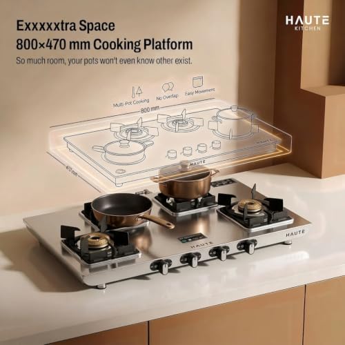Image of Haute Essencia Elite series 4 Burner Manual Gas Stove | 1.2 MM Stainless Steel body 5 year warranty| Door Step service | 2 year product Warranty by Haute Home