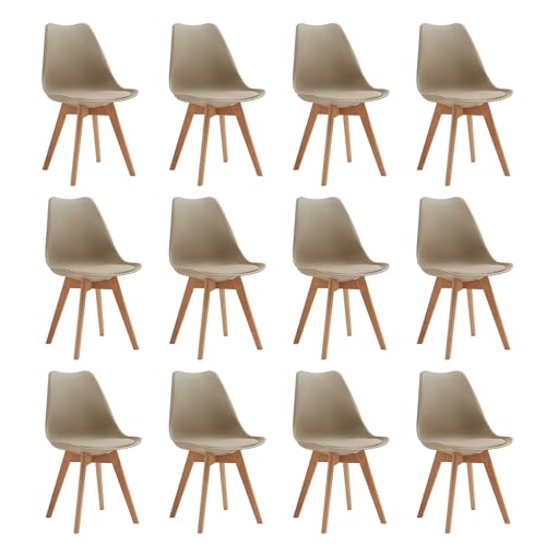 BenyLed Lot de 12 Chaises de Salle à Manger Tulipe Modernes avec Assise Rembourrée et Pieds en Bois de Hêtre Idéal pour Salle à Manger, Cuisine, Salon,...