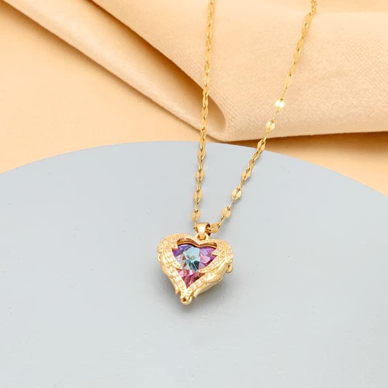 18k Gold Colorful Ocean Heart Pendant Titanium Steel Necklace Women's Light Luxury Girlfriend Collar Chain Jewelry Jewelry-Making-Patterns