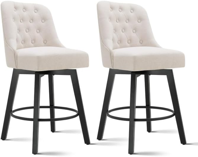 Taburetes de bar giratorios de altura de mostrador con respaldo, 26 pulgadas de altura de asiento de alto, taburetes de bar tapizados de tela para