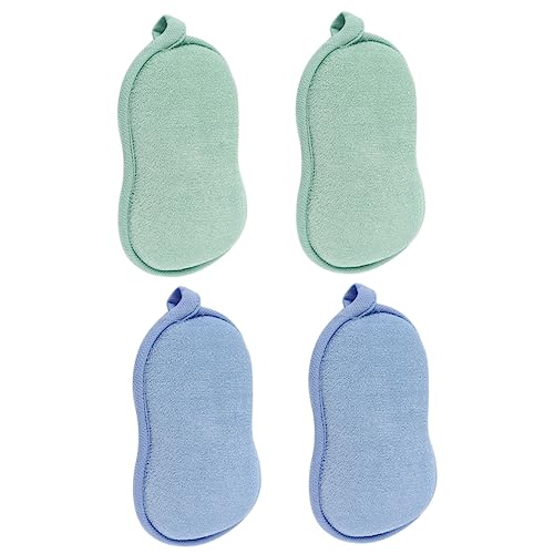 Gogogmee 4 piezas Esponjas de Ducha Exfoliantes de Forma de para y con Doble Cara para Bebés y Colores Azul y Verde