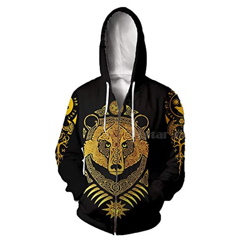 Sweat à capuche zippé ours et loup motif tatouage Harajuku taille XXL