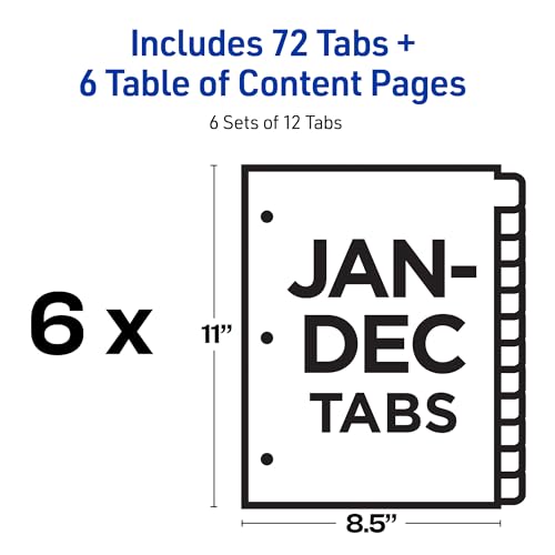 Avery 11830 Jan-Dec 12 Tab Dividers For 3 Ring Binders, Customizable Table Of Contents, Multicolor Tabs, 6 Sets thumb #4