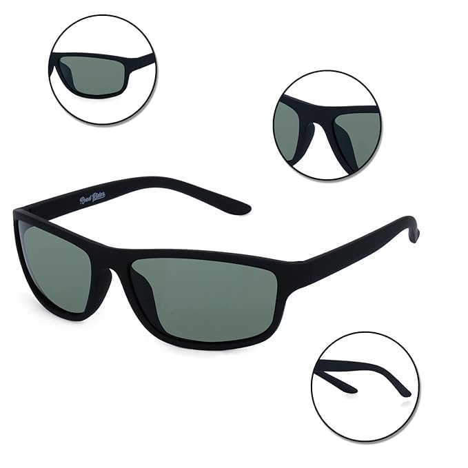Image of RoadRider Branded and Stylish Sunglasses | Polarized and 100% UV Protected | Light Weight, Durable, Premium Looks | Men | Black Lenses| Wrap around | Medium