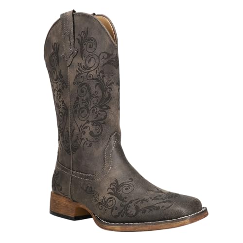 ROPER Womens Bailey Laser Square Toe Casual Boots Mid Calf Low Heel 1-2" - Black2