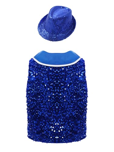 Aislor Kids Boys Girls Sequin Sleeveless Jazz Dance Vest Jacket Performance Carnival Party Waistcoat and Hat Set2