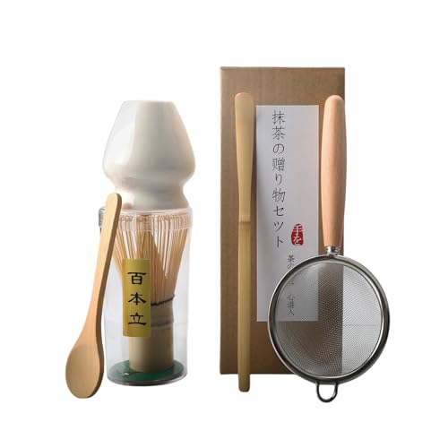 MATCHA KIT 5 pezzi – Set da Tè Giapponese con Chasen Supporto per frullino in ceramica e Cucchiaio scelta perfetta per gli amanti del Matcha (Bianco)