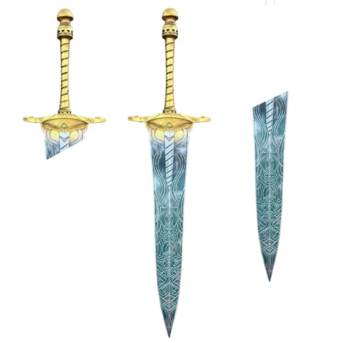 Moonlight Greatsword 53in Glowing Fantasy Sword Replica - Frost-Blue Fiberglass Cosplay Prop with Rune Engravings, Wall Mount Display Art for RPG Fans (Blunt Edges & Shatterproof)