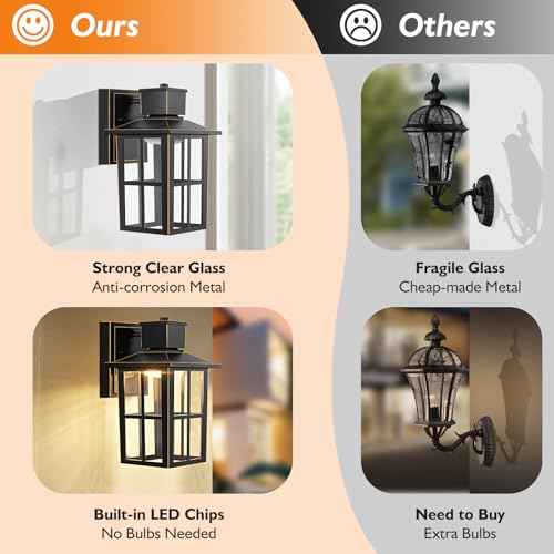 Image of Brightever Outdoor Wall Lantern, 10W LED Exterior Waterproof WallSconce Light Fixture, 3000K /4000K /6500K Selectable, 800LM High Brightness, Oil Rubbed Bronze Anti-Rust Wall Light for Yard, Entryway