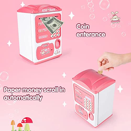 Image of Electric ATM Piggy Bank for Kids with Password and Finger Sensor - Pink