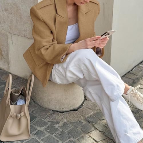 CHARTOU Women Open Front Crop Wool Jacket Coat Winter Notch Lapel Blazer Pea Trench Coat Overcoat4