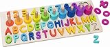 Aus robustem Holz gefertigt goki 58357 - Alphanumerisches Puzzle - aus robustem Holz - 91 Teile - Zahlen von 0 bis 10, Buchstaben von A bis Z  ABC Alphabet Puzzle  Zahlen Puzzle