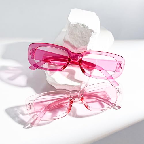 Matcheck 8 Pack Retro Rectangle Sunglasses for Women Retro 90s Square Glasses Vintage Pink Y2K Womens Aesthetic Accessories4