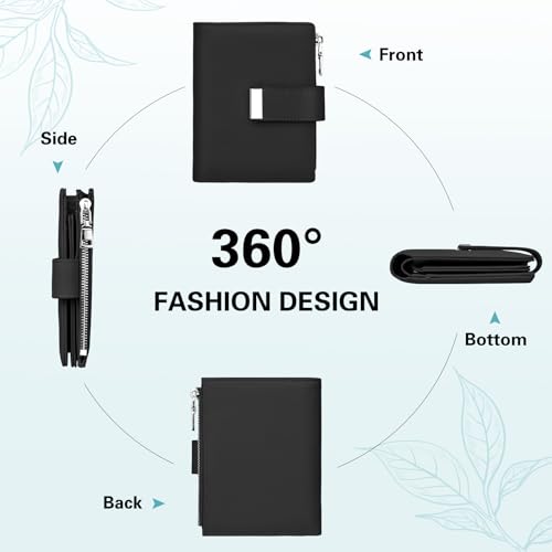 Image of Small Wallet Women RFID Blocking Soft Leather Card Holder Compact Ladies Wallet with Zipper Coin Pocket ID Window