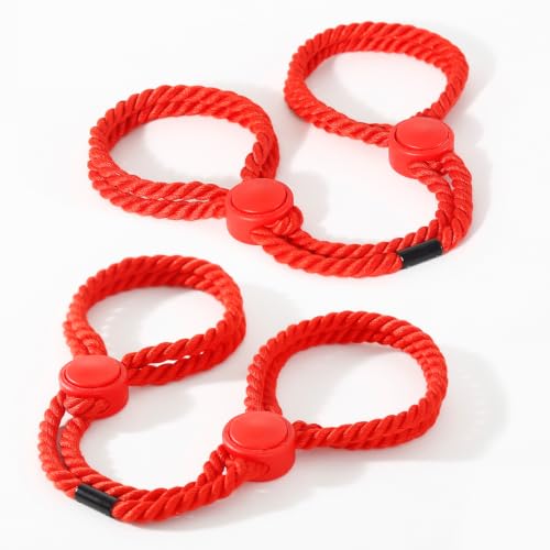 Image of Rope Handcuffs Bracelets 2 Pcs Sex Restraints Ankle Cuffs BDSM Bondage Adjustable Handcuffs Anklets Sex Toys Cotton Ropes Wrist Cuffs Beginner Fetish Adult SM Game for Women (red)