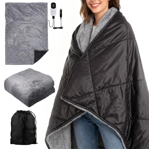2 IN 1 Reversible Heated Car Blanket 57"x40" Large Heated