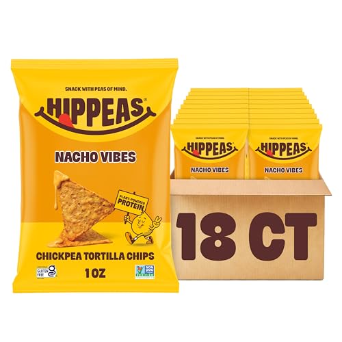 Hippeas Chickpea Tortilla Chips, Nacho Vibes Gluten Free Snacks, Dairy Free, Vegan, 1Oz, Pack Of 18, 3G Protein, 3G Fiber, Crunchy, Nutritious, Plant Protein Snack, Non-Gmo, Kosher