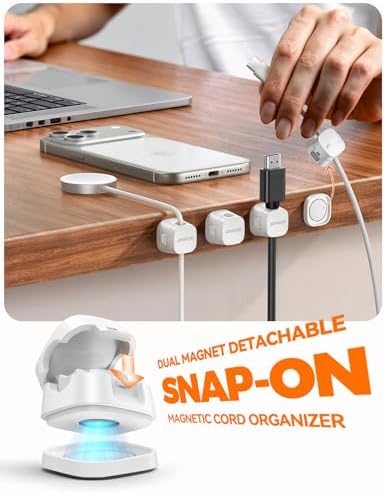 JOYROOM 6-Pack Detachable Magnetic Cord Organizer, Adhesive Cable Clips