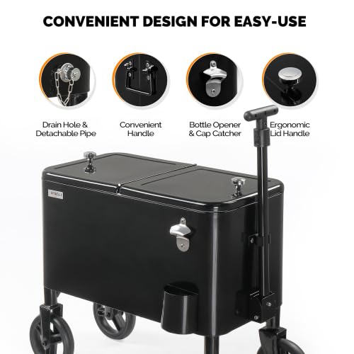 Bonnlo Glacière à roulettes 76 L, Frigo de Jardin ou Camping Facile à Déplacer avec l'Ouvre-Bouteille et l'Attrappe-Capsule Chariot Frigorifique pour Patio Jardin Terrasse, Vert