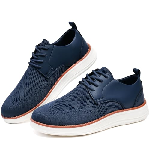 Men's Dress Sneakers Business Casual Dress Oxfords Walking Shoes Lightweight Comfortable Brogue Shoes Dark Blue 10.5