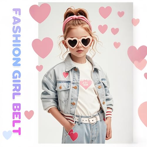 OZIO 5 Pcs Girls Belt Cute Heart Shape With Metal Buckle Elastic Stretch Adjustable Waist Belt for Girl Dress Pants Jeans2