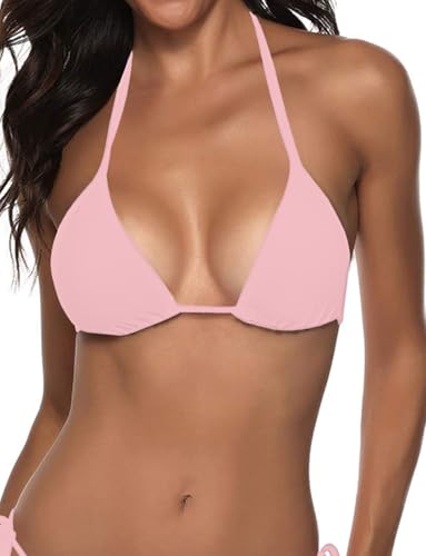Image of Suvimuga Women's Triangle Bikini Top Push up Padded Halter String Bathing Suits Top