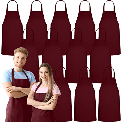 Image of GREEN LIFESTYLE 12 Pack Professional Chef Apron - Grilling Aprons for Men, Waterproof Cooking Apron for BBQ, Work or Restaurant Use, Kitchen Aprons for Women - Burgundy, No Pockets
