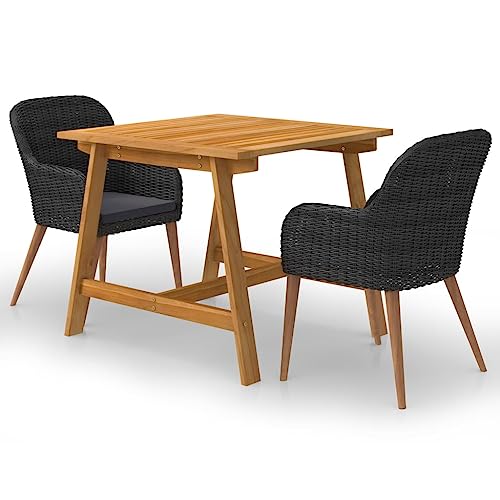 ULUYYUC Juego de Comedor para jardín, Conjunto Jardin Exterior Mesa Y Sillas Terraza Conjunto Jardin Muebles De Jardin Adecuado para Sala De Estar Jardín Piscina Patio Trasero, 3 Piezas Negro