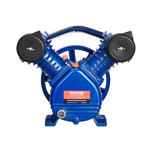 VEVOR Air Compressor Pump Head,3HP 6.25CFM @ 90PSI,Twin Cylinder Oil Lubricated Air Compressor Piston Pump Head, Single Stage V-Type Cast Iron Air Compressor Pump Replacement with Max. 116PSI Pressure