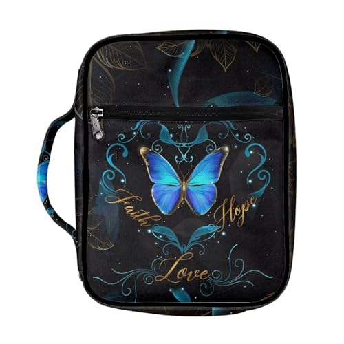 ZIATUBLES Vintage Butterfly Pattern Unisex Bible Case Church Bible Cover for Women Men Outdoor Casual Book Holder Pack with Handle for Student Christian Study Pray