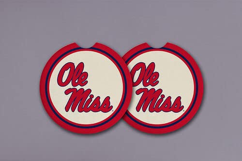 Magnolia Lane University of Mississippi Ole Miss Rebels Football Car Coaster, Set of 2, 2.67-inch Length, Drinking Beverage Holder, Travel Accessories