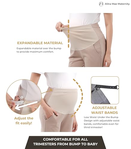 Image of Maternity Pants Work Over The Belly with Pockets, Womens Pregnancy Dress Pants Office Clothes Trousers Stretch Summer