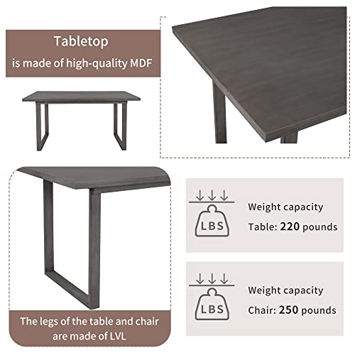 Runwon 6 Piece Dining Set,Rectangular Wood Table And 4 Chairs 1 Bench With Padded Cushion For Family Kitchen, Gray #TOP3