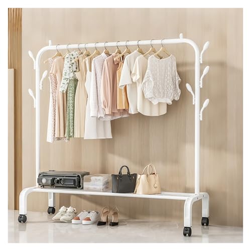 ZzERTE Perchero Metálico Gran Capacidad, Perchero Con Estantes, Colgar Ropa Burro Con Ruedas, Organizador Para Dormitorio, Entrada(White,130cm/51.2in)