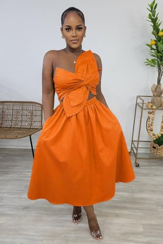 Image of YUEWOO Midi Dresses for Women Casual Summer Sundresses Vacation Outfits Spaghetti Strap Smocked Women Maxi Dress with Pockets