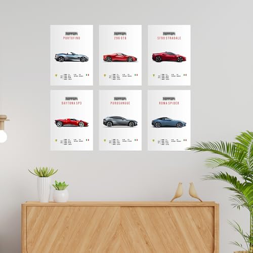 Image of CodersParadise Paper Pack Of 6 - Ferrari Sports Cars Wall Posters 8X12 Inch (A4 Size) Included Glue Dots Wall Decor Posters Wall Art