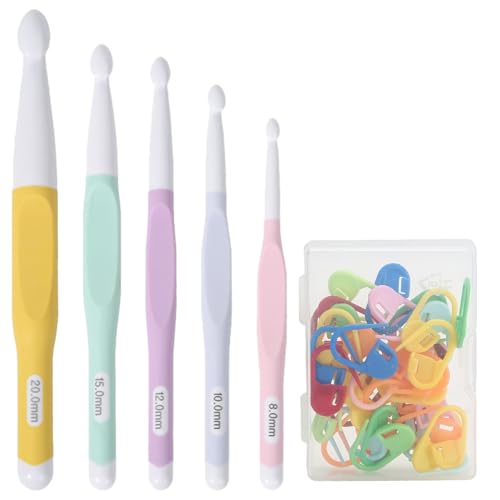 5PCS Large Crochet Hooks Set - 8mm, 10mm, 12mm, 15mm, 20mm - Ergonomic Crochet Hooks Set, Big Crochet Hook Needles for Chunky Yarn, Knitting Blankets Shawl and Carpet