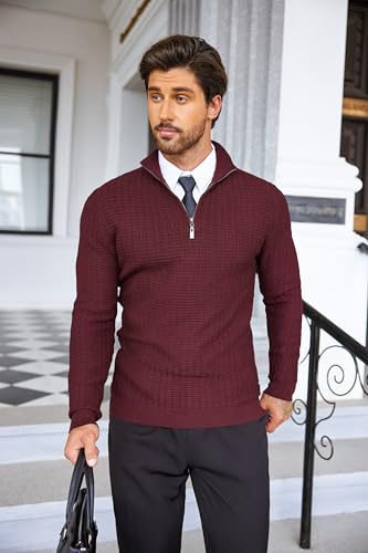 COOFANDY Men's Quarter Zip Sweaters Slim Fit Lightweight Cotton Knitted Casual Mock Neck Pullover Sweaters4
