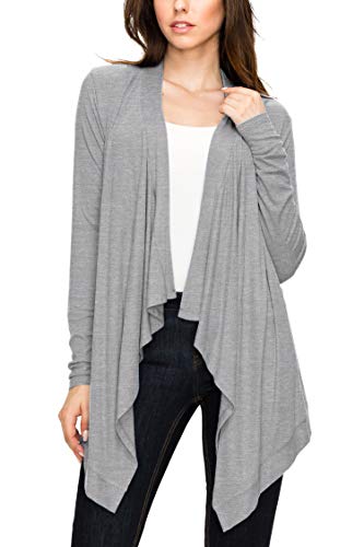 Image of Lock and Love Women's Draped Front Open Asymmetrical Cardigan - Casual Long Sleeve Lightweight Duster