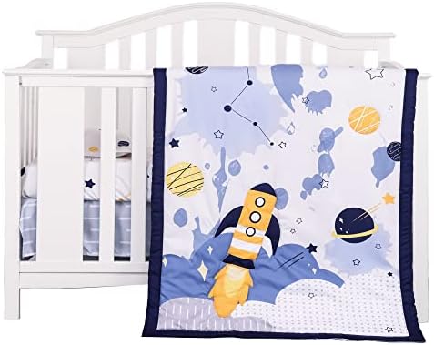 Baby Crib Bedding Set for Boys 3Piece Space Theme Toddler Nursery Crib Sets for Boys Included Crib Comforter Fitted Sheet Crib Skirt, by Jupeollon