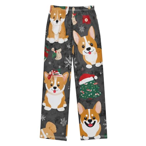 Lovely Corgi Dog Christmas Snow Boys Long Pants Soft Trousers Elastic Waist Kids Lounge Bottoms with Pockets S-XL