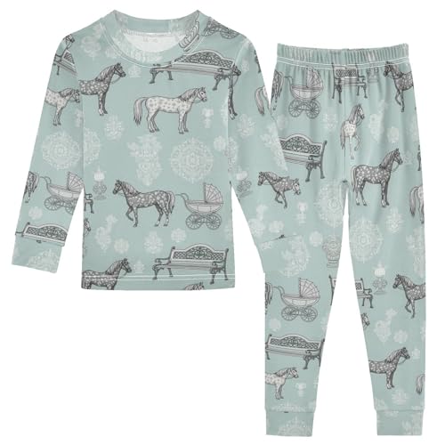 Pajama Sets Long Sleeve Horses Benches Vases Patterns Soft Comfy Sleepwear 2 Piece PJS 3-8T
