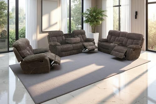 Toseslo Corduroy Reclining Couch Sets with Drop-Down Table, 3-Piece Manual