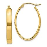 Solid 14k Yellow Gold Oval Hoop Earrings (4mm x 17mm)