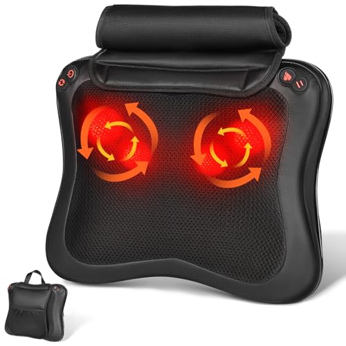 VOSFEEL Cuscino Massaggiante, Elettrici Cuscino Massaggiante Shiatsu per 3 Velocita, Massaggiatore con Funzione di Riscaldamento Per il massaggio completo, Nero