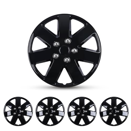 Winjet 16 Inch Premium Black Lacquer Hubcaps Set of 4 Automotive Wheel Tire Covers Accessories Fits Most Cars- for Toyota Chevy Chevrolet for Honda for Mazda for Dodge for Ford (Black Lacquer)