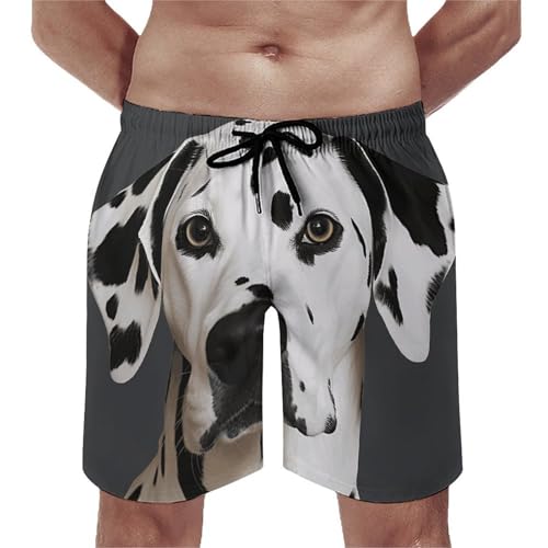 Mens Shorts Dalmatian Men Swim Trunks Quick-Dry Beach Shorts with Drawstring Pocket Bathing Suit